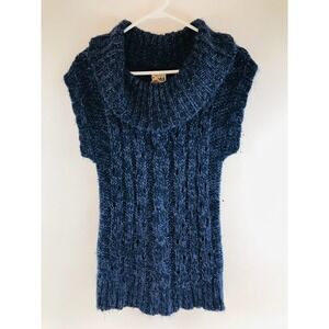 Mudd Sweater Women's Size Medium Blue Sleeveless Cowl Neck Cable Knit Rib Edges
